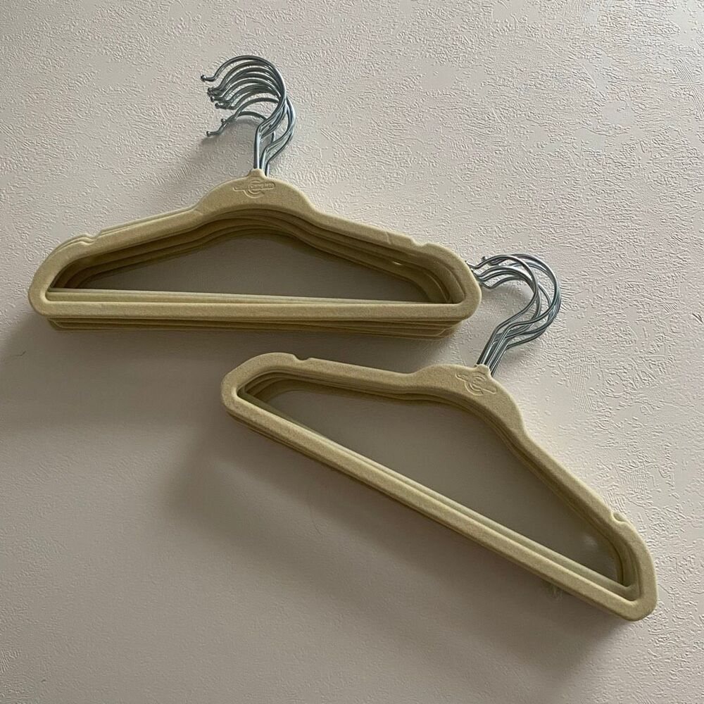 Baby Velvet Hangers Set of 17 Non Slip Nursery Closet Organization Beige